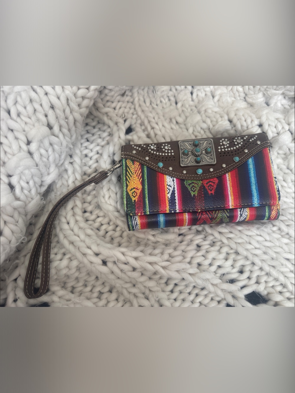 Multicolor Southwestern Wristlet Wallet with Turquoise Accents